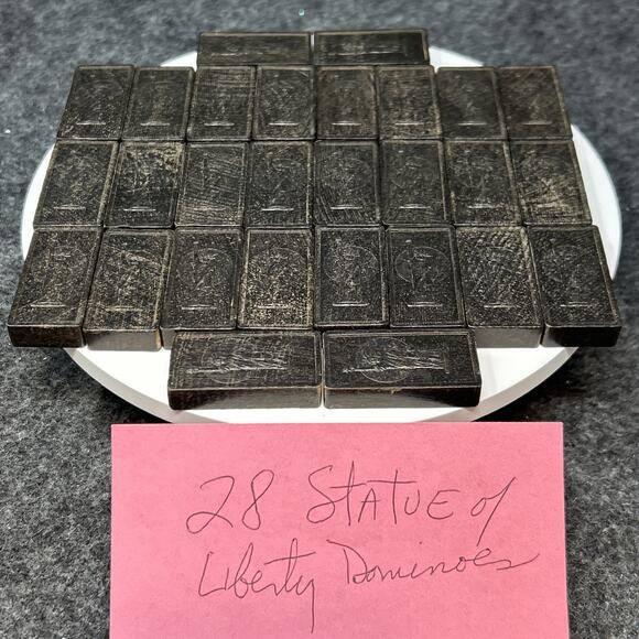 Vintage Statue Of Liberty Dominoes 28 Pieces Black - Picture 5 of 9